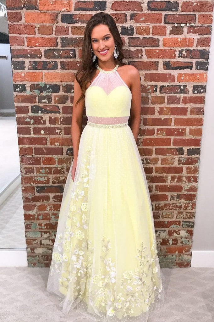 Princess Tulle A Line Appliques Long Prom Dress Party Dress INK98