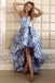 Strapless High Low Print Long Party Dress INL4