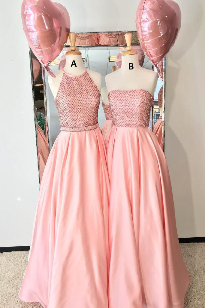 Gorgeous A-line Pink Satin Long Prom Party Dress INK92