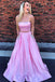 Strapless Two Piece Pink Long Beaded Prom Dress with Pockets INL5