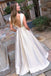 Fashion Boat Neck V Back Floral Embroidery Long Prom Dress with Pockets INK79