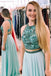 Two Piece Sage Chiffon Beading Long Cheap Prom Dress INK87