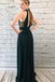 Elegant Dark Green Chiffon Split Long Prom Dress With Beads INK90