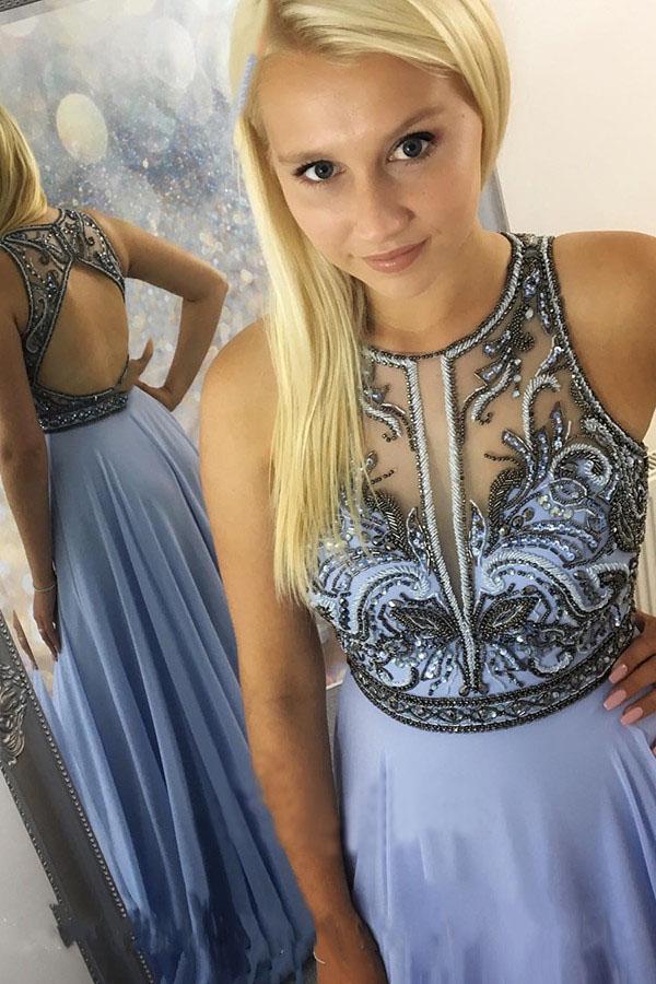 Backless Beaded Floor Length Open Back Prom Formal Dress INK99