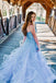 Charming Strapless Blue Ruffles Long Prom Dress with Appliques INL9