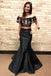 Mermaid Two Piece Embroidery Black Long Prom Dress INL6