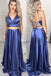 Two Piece Lace Up Blue Long Prom Dress with Slit INM2
