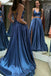 Two Piece Lace Up Blue Long Prom Dress with Slit INM2