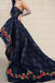Strapless Embroidery Floral Hi-Low Black Prom Dress with Train INK85