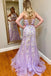 Two Piece Appliques Lilac Floral Long Prom Dress INM1