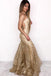 Sexy Mermaid Illusion Neck Ruffles Gold Long Prom Dress INL8