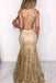 Sexy Mermaid Illusion Neck Ruffles Gold Long Prom Dress INL8