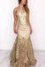 Sexy Mermaid Illusion Neck Ruffles Gold Long Prom Dress INL8