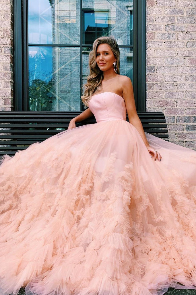 A-Line Strapless Long Prom Dress with Train INO55