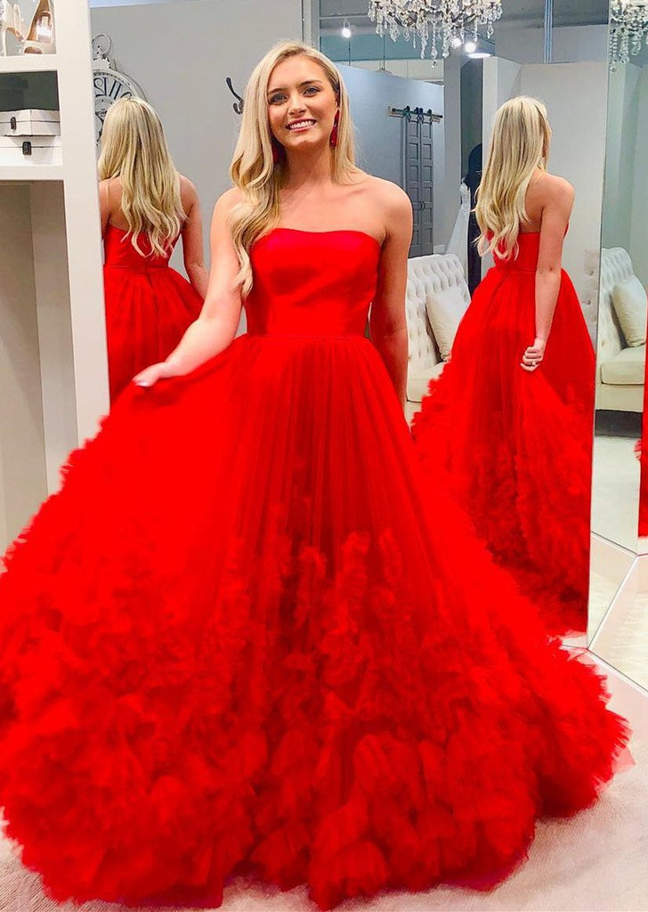 A-Line Strapless Long Prom Dress with Train INO55