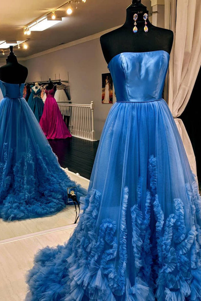 A-Line Strapless Long Prom Dress with Train INO55