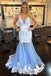 Mermaid V-Neck Tulle Long Prom Dress with Lace Appliques INK81