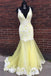 Mermaid V-Neck Tulle Long Prom Dress with Lace Appliques INK81