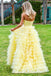 Princess Strapless Tiered Floor Length Yellow Ball Gown Prom Dress INL3