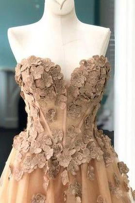 Elegant A-Line Sweetheart Appliqued Brown Prom Dress INL96