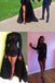 Vintage Long Sleeve Sexy Black A-Line Lace Satin Prom Dresses INE16