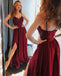 A Line Spaghetti Blue Prom Dresses, Long Split Cheap Evening Dress INI87