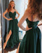 A Line Spaghetti Blue Prom Dresses, Long Split Cheap Evening Dress INI87