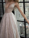 Modest A-line Silver Tulle V-Neck Rhinestone Prom Evening Dress Party Dress IN580