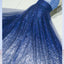 A-line Spaghetti Strap Sleeveless Royal Blue Tulle Sequins Modest Long Prom Dress IN616