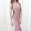 Elegant Mermaid Pink Sweep Train Bateau Long Prom Dress With Beading IN885