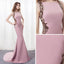 Elegant Mermaid Pink Sweep Train Bateau Long Prom Dress With Beading IN885