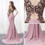Elegant Mermaid Pink Sweep Train Bateau Long Prom Dress With Beading IN885