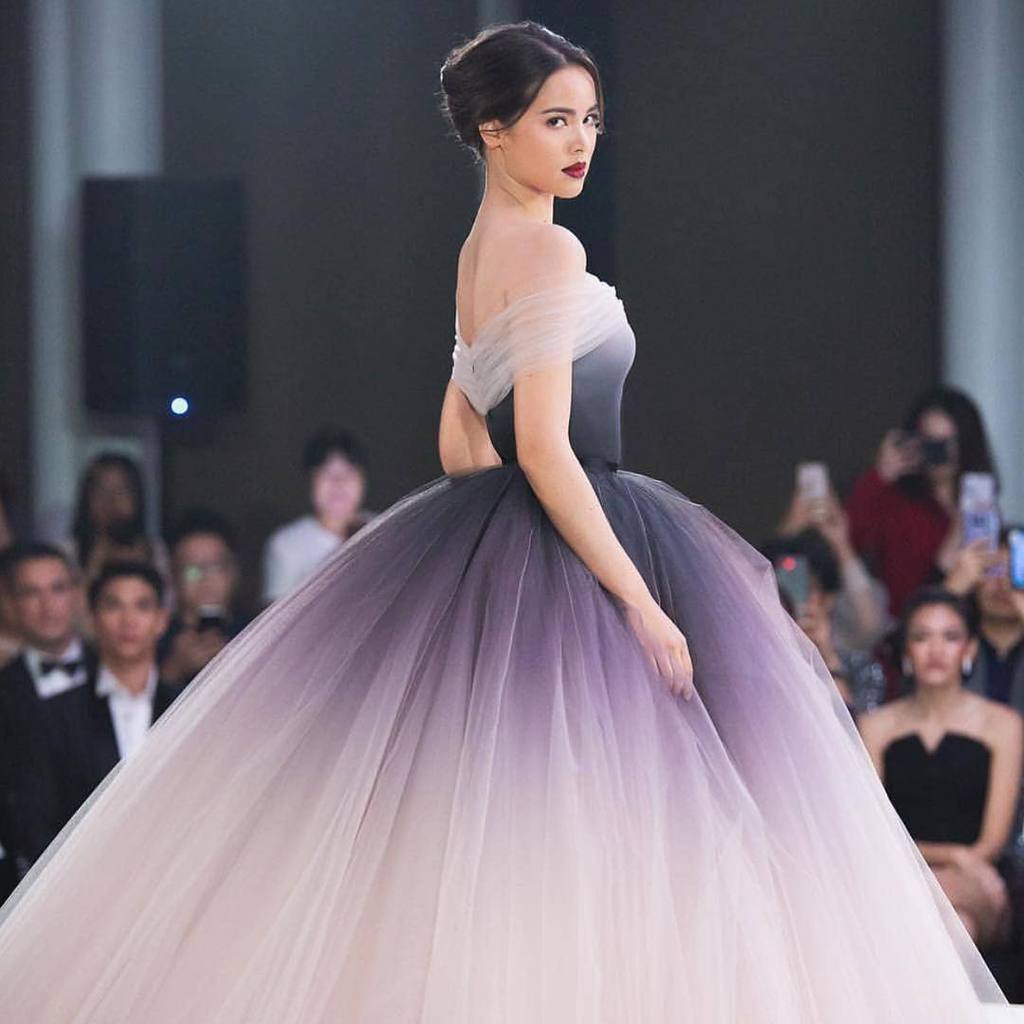 Off-the-shoulder Ombre Ball Gown Prom Dresses Cheap Long Evening Dresses INJ56