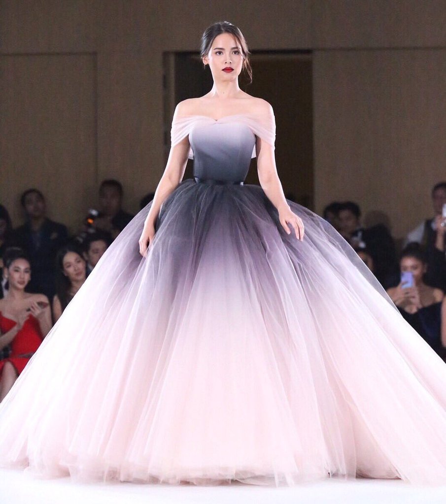 Off-the-shoulder Ombre Ball Gown Prom Dresses Cheap Long Evening Dresses INJ56