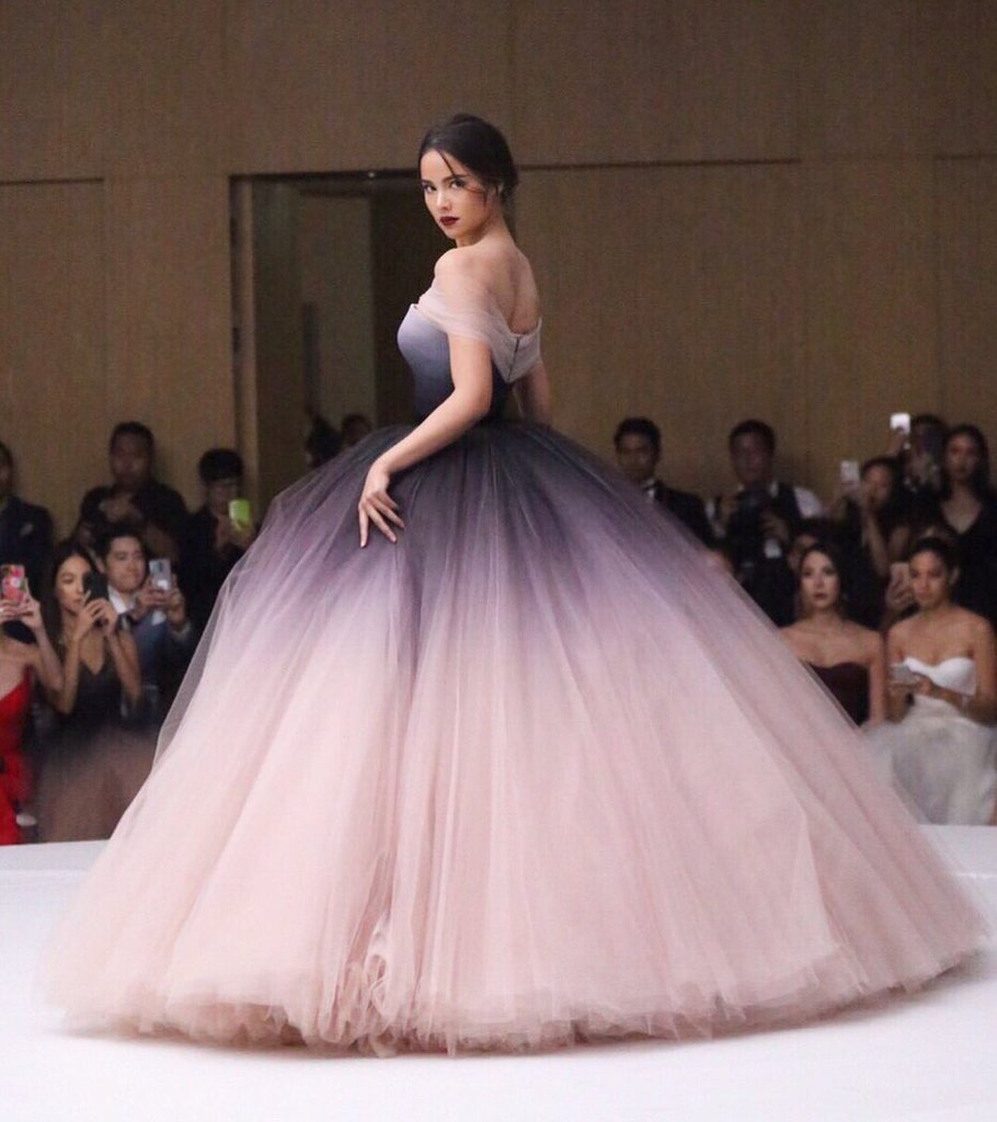 Off-the-shoulder Ombre Ball Gown Prom Dresses Cheap Long Evening Dresses INJ56