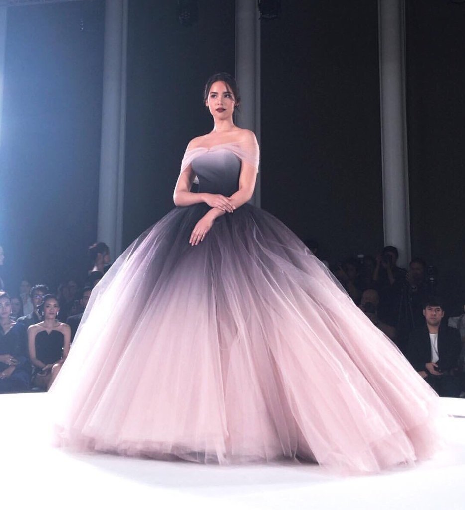 Off-the-shoulder Ombre Ball Gown Prom Dresses Cheap Long Evening Dresses INJ56