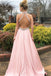 Fashion A-line Pink High Neck Sexy Back Cheap Beading Prom Dress INA15