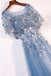 A-Line Blue Tulle Short Sleeves Long Lace Up Formal Evening Prom Dresses INF29
