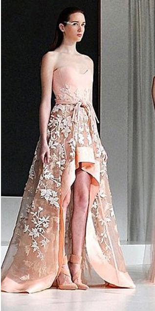 High Low Sweetheart Strapless A Line Lace Prom Dresses INF98