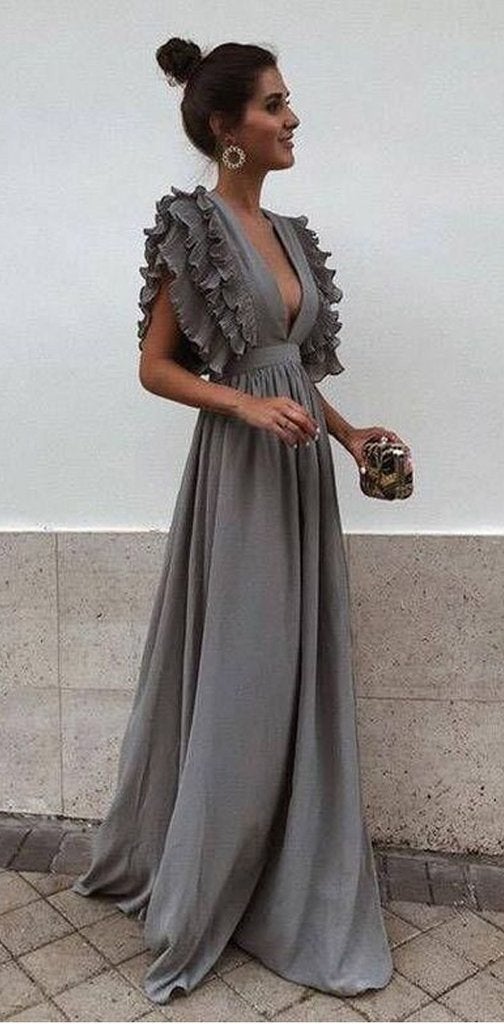 Boho Colorful V Neck A Line Cheap Bridesmaid Dress, Long Modest Dresses INH12
