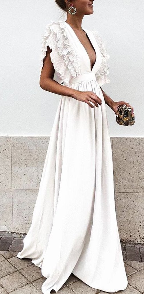 Boho Colorful V Neck A Line Cheap Bridesmaid Dress, Long Modest Dresses INH12