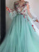 Princess Scoop Floral Appliques Long Puffy Sleeves Prom Dress INI31