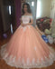 Off the Shoulder Lace Appliques Ball Gown Cheap Prom Dresses,Quinceanera Dresses INH96