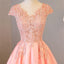 Blush Pink A Line Cap Sleeves Appliques Beaded Long Prom Dresses INJ85