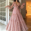 Sparkle V-neck Long Sleeves V-neck Pink Evening Prom Dresses with Ruffles INH92