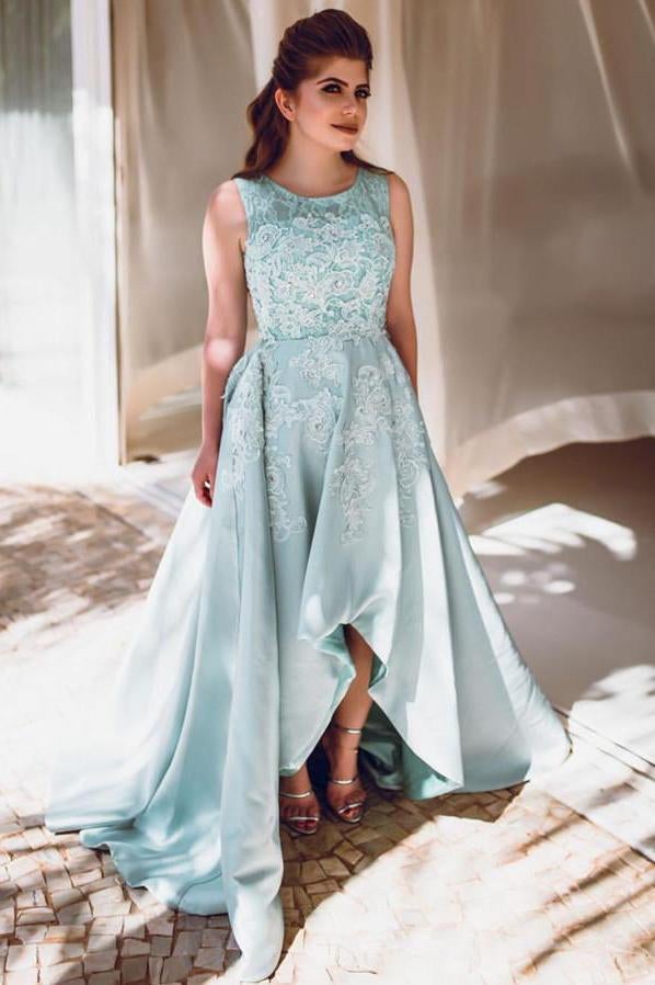 Gorgeous Satin Beautiful Sleeveless High Low Prom Dress With Lace INI43