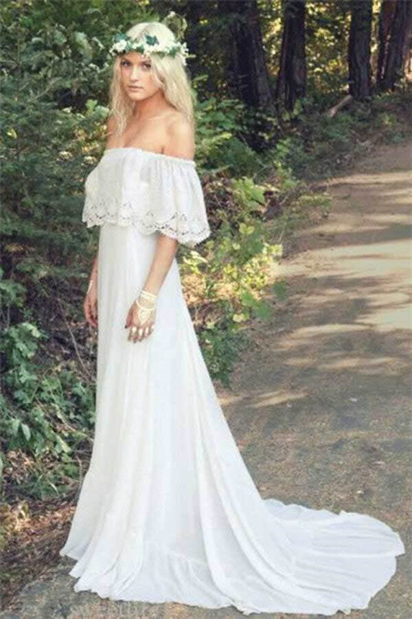 Off the shoulder bohemian wedding dress sale