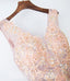 Pearl Pink Lace Top V-neck A Line Floor-length Long Tulle Beautiful Prom Dress IN877