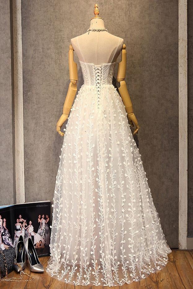 Unique Spaghetti Straps V-Neck Lace Up A-Line Long Prom Dress INF25
