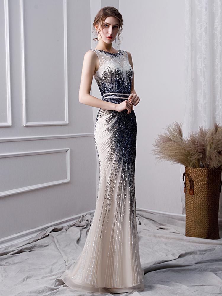 Elegant Mermaid Long Tulle Beading Prom Dresses INL24